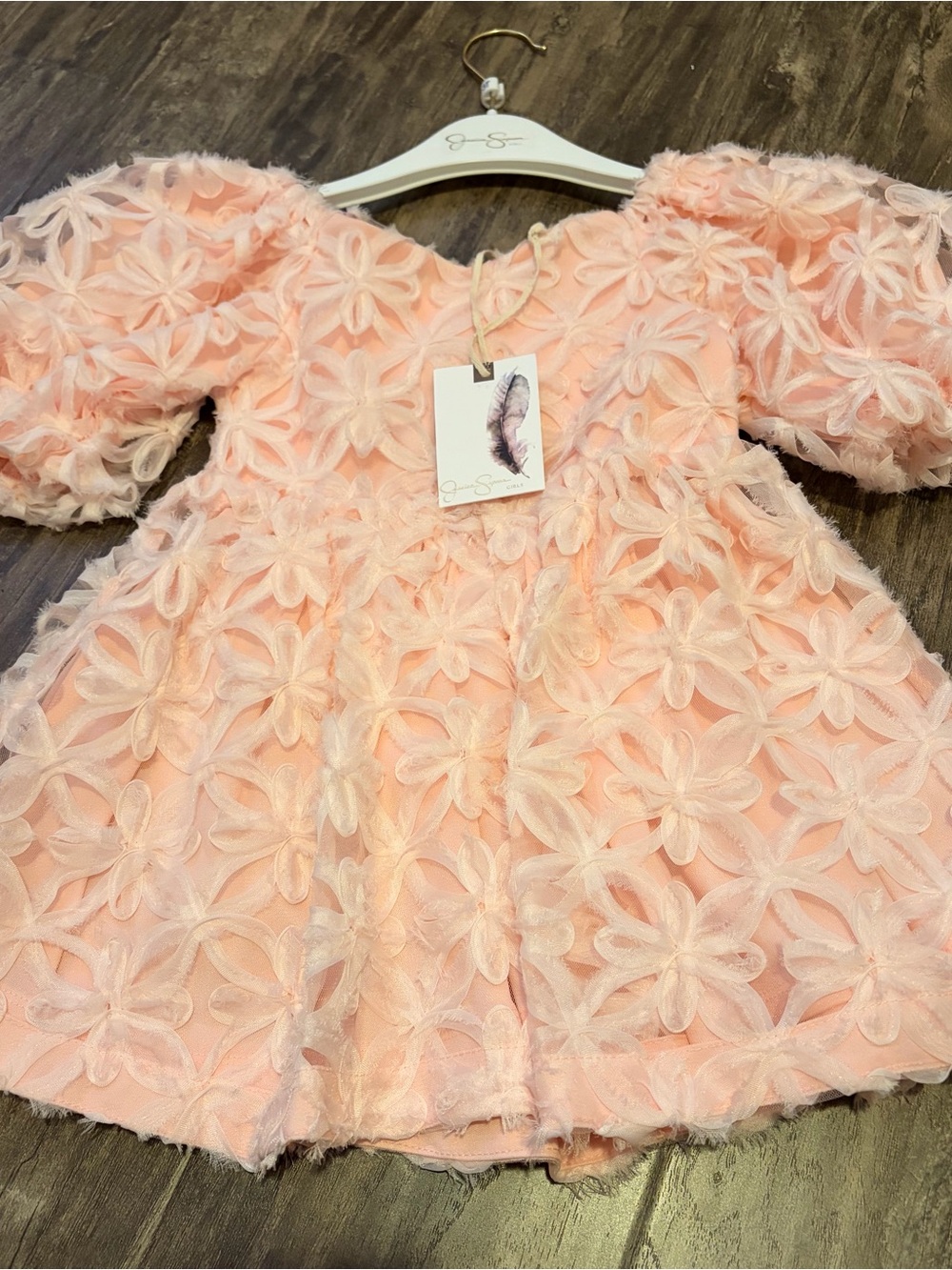 Jessica Simpson Peach Floral Appliqué Party Dress
